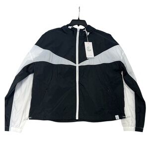 Calme Jacket Windbreaker Womens Black White Combo M Hooded Full Zip Zip Pockets
